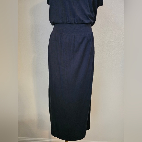 Athleta Santorini Cinch Dress Black Midi  Soft Knit Womens Size SP Soft Comfy - Picture 4 of 11